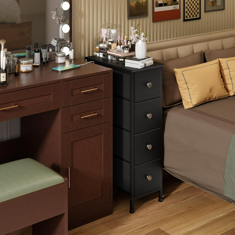 Narrow Storage Cabinet, Dresser with 4 Drawers, Slim Fabric Dresser Storage  Tower for Small Spaces, Black Dresser with Steel Frame, Wood Top, for  Bedroom, Bathroom, Laundry, Closet - Walmart.com