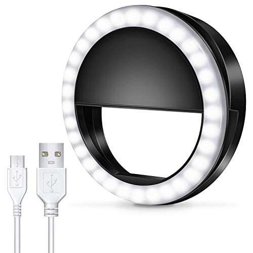 with Double Row 60 LED Lights Rechargeable 3-Level Adjustable Brightness Clips On Makeup Light for iPhone 11 12 Pro X Xr Xs Max 7 8 Plus iPad Laptop Samsung Meifigno Phone Selfie Ring Light, White