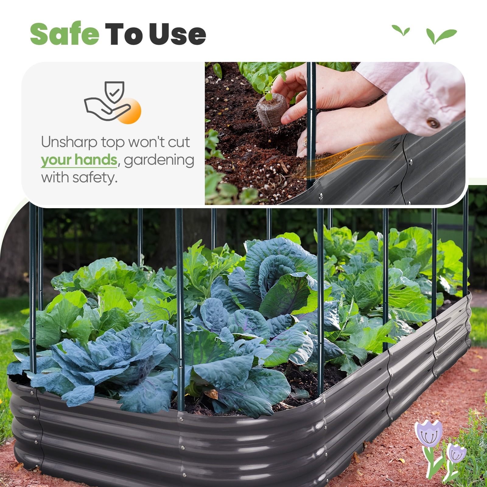 KING BIRD 8x4x1 ft Raised Garden Bed with Cover Galvanized Steel Metal Planter Garden Box Outdoor for Gardening, Vegetables, Flowers, White