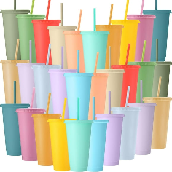 Vaso Honeydak 700-800 ml con pajita y tapa, juego de 30 unidades, color pastel