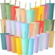 thumbnail image 1 of Vaso Honeydak 700-800 ml con pajita y tapa, juego de 30 unidades, color pastel, 1 of 7