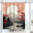 thumbnail image 2 of Japanese Shower Curtain Asian Shower Curtain Japanese Cherry Blossom Plum Mountain Chinese Oriental Sun Misty Mountains Scenery Ink Art Bathroom Decor Set with 12 Hooks 72x72 Inches (A), 2 of 5
