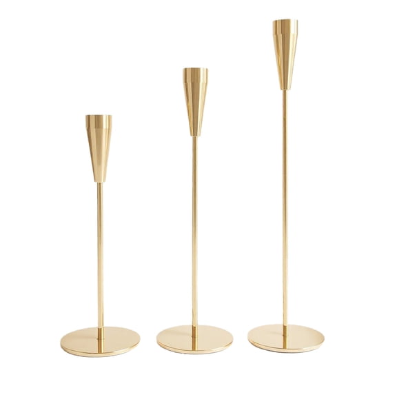 Qholemyo Set Of 3 Sleek Gold European Candleholder Tabletop Ornament Home Decor For Wedding Candlelit Dinner
