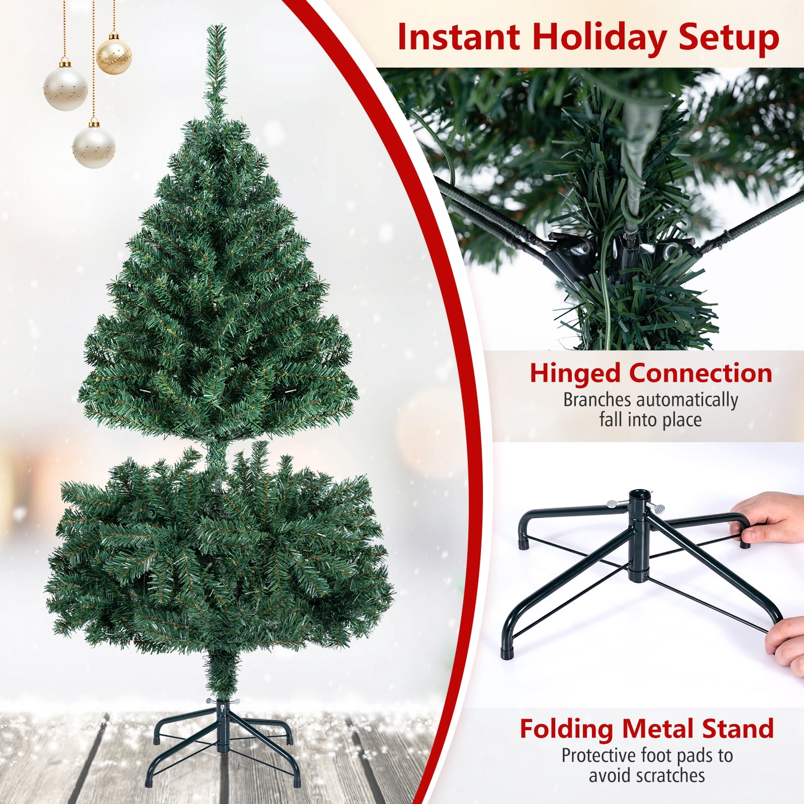 Costway 4Ft Pre-Lit Artificial Christmas Tree Hinged 100 LED Lights