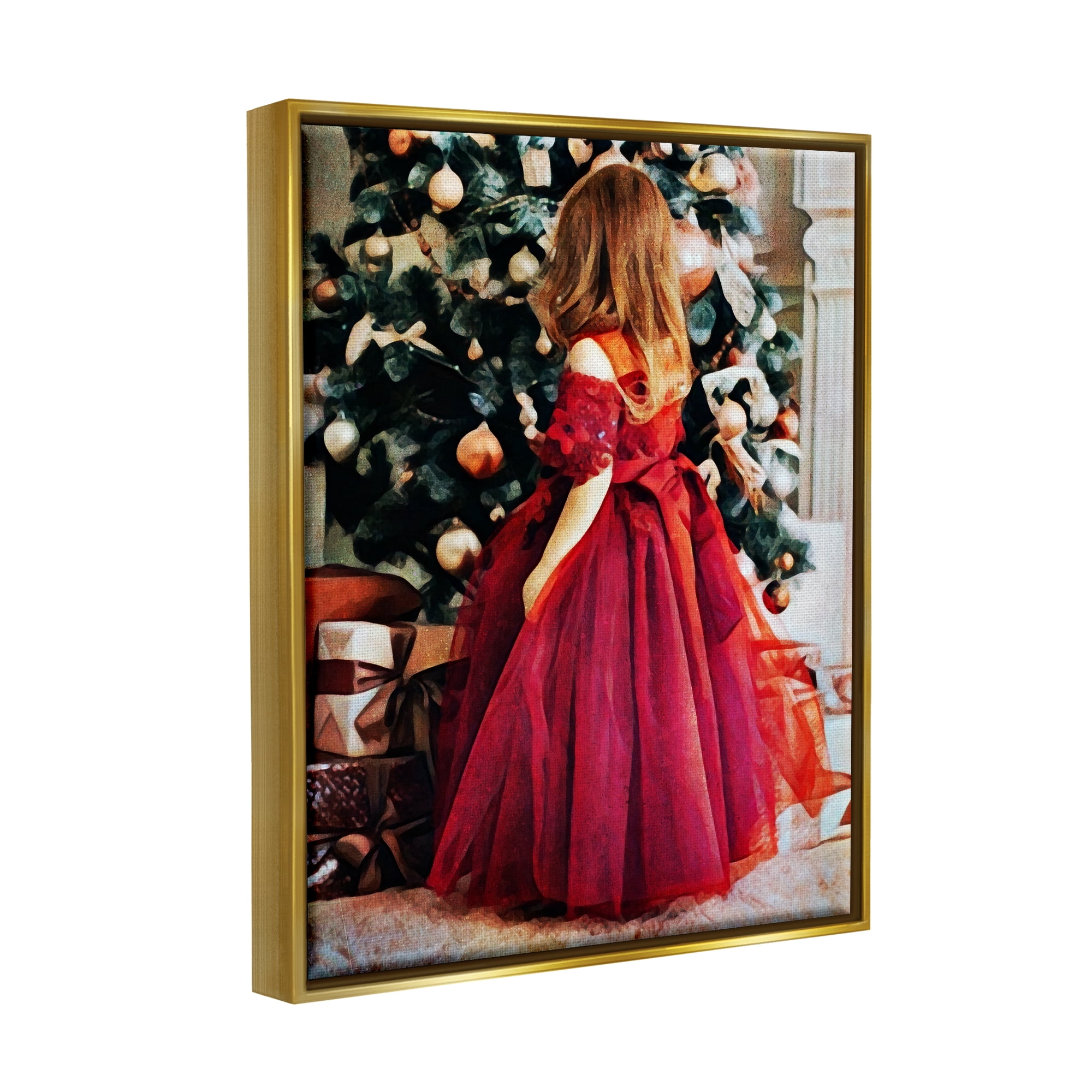 Stupell Child On Christmas Day Gifts Holiday Photography Gold Floater Framed Art Print Wall Art