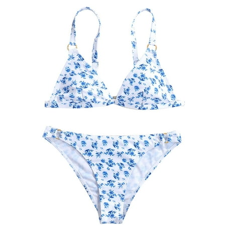 JDEFEG Swim Shorts Girls Long High Waisted Separate Swimsuit Fashion Printed Women s Swimsuit Bikini Beach Wear Swimming Bra with Underwire Light Blue Xl