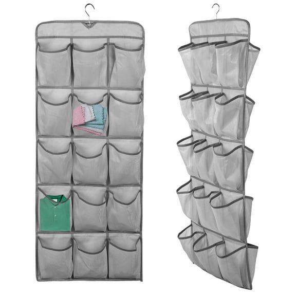 2Pcs Non Woven Fabric Hanging Shoe Organizer Foldable Double Sided Wardrobe Hanging Shoe Bag Visible 30 Pockets Hanging Shoe Storage Bag for Shoes Scarf
