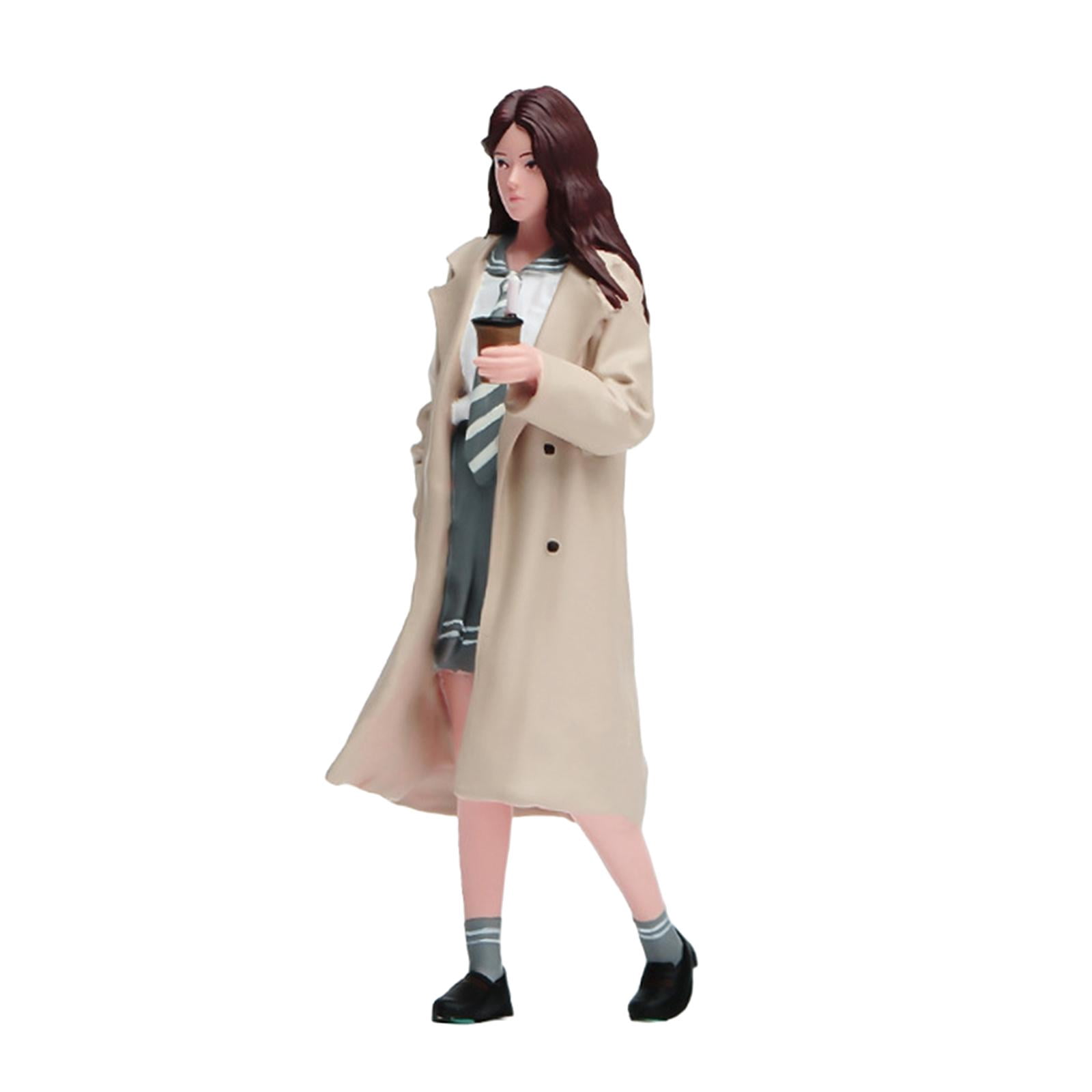 MERIGLARE Coffee Girl Street Miniature Model Diorama Figure Hobby Doll Accessory Resin Figurine for Birthday Gift Doll House Decoration 1 to 24 Scale