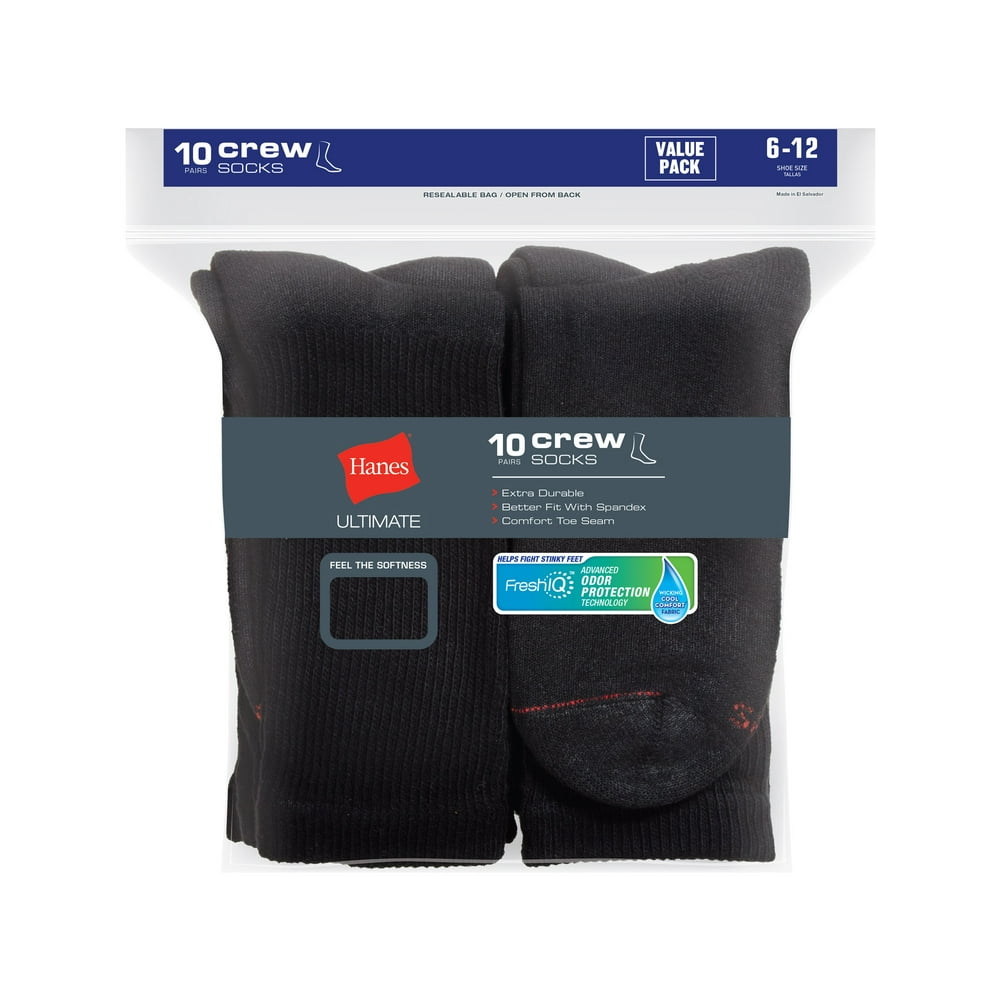 Hanes Hanes Ultimate® Men's Cushion Crew Socks 10Pack Black 612