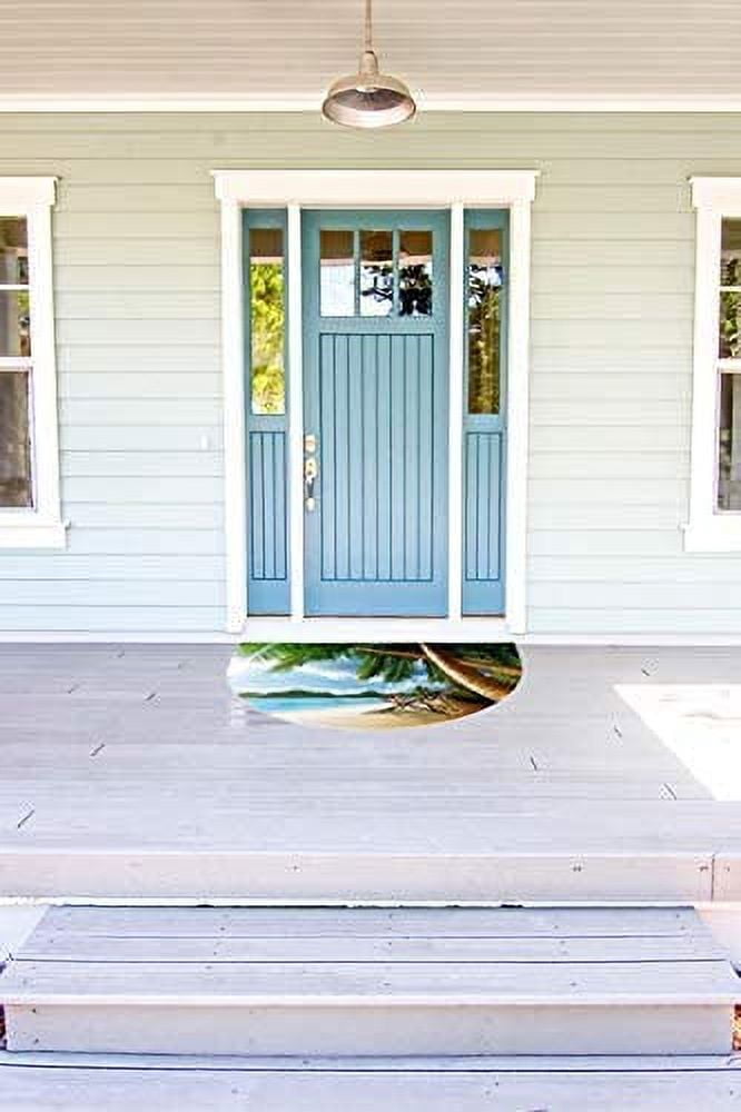 Rubber Welcome Doormat with Ocean Beach Tree Pattern Outdoor Indoor Doormat Waterproof Easy Clean Low-Profile Mats for Entryway Garage Patio High Traffic Areas