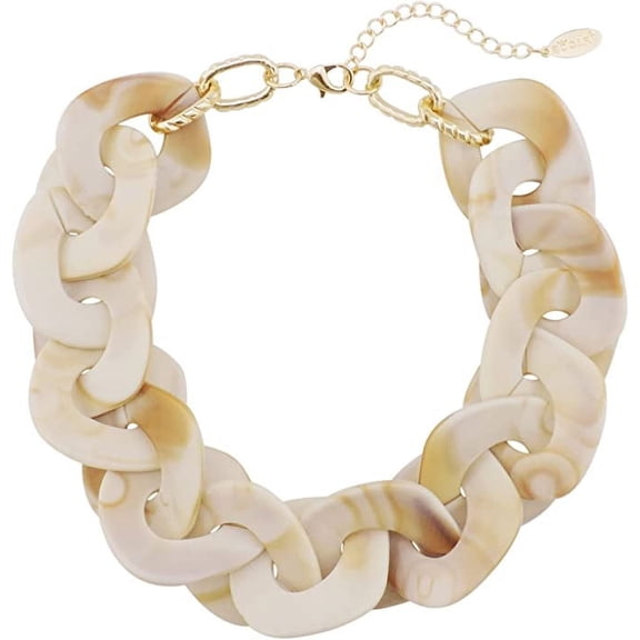 Bocar Large Acrylic Cuban Choker Necklace for Women 20 inch in White Gold