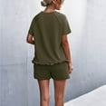thumbnail image 5 of REORIAFEE Womens Summer Outfits 2023 Workout Sets Women's Spring Summer Round Neck Ruffle Short Sleeve Shorts Casual Suit Army Green L, 5 of 5