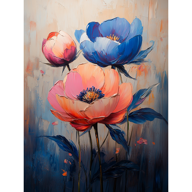 Qisvanset 12x16 Inch Colorful Peony Canvas Wall Art, Textured Floral Painting Elegant Botanical Home Ornament