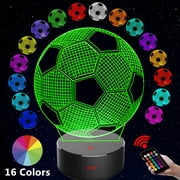 YSITIAN Soccer 3D LED Night Light for Kid Girl,3D Optical Illusion Lamp Nightlight for Bedroom Lamps with Remote Control 16 Color Touch Operated USB Battery P YT01-381