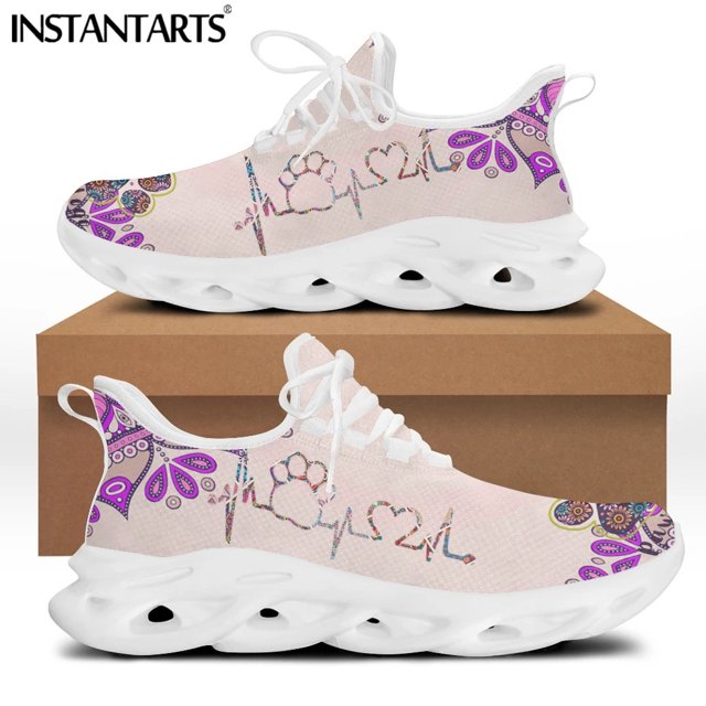 Zapatillas deportivas ligeras con plataforma y cordones para mujer, con estampado de huella de perro y latidos bohemios, de malla