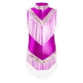 thumbnail image 3 of TSSOE Kids Girls Gymnastics Leotards Bodysuits Metallic Sleeveless Stand Collar Tassels Zipper Back Jumpsuits Purple 14, 3 of 5
