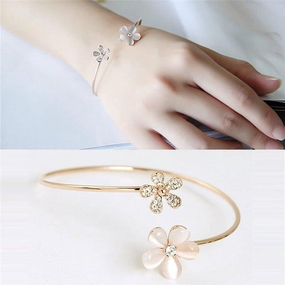Fashion Women Flower Crystal Gold Plated Cuff Bracelet Bangle Charm Jewelry Gift