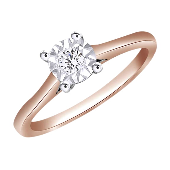 AFFY Round Shape White Natural Diamond Solitaire Ring In 10k Rose Gold (0.2 cttw) Ring Size-4