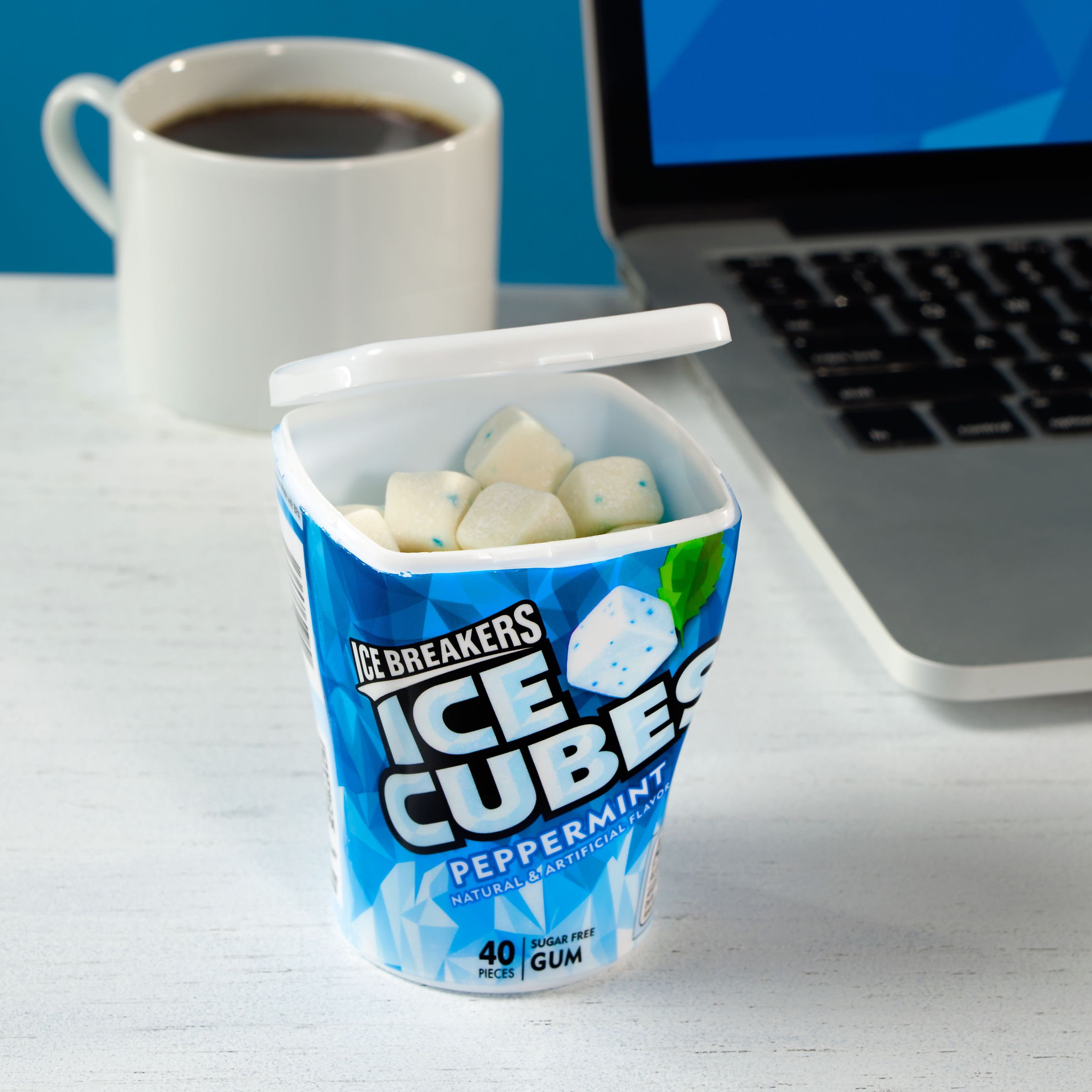 ICE BREAKERS, ICE CUBES, Peppermint Flavored Sugar Free Chewing Gum, Made with Xylitol, 40 Piece, Container, 4 Ct.