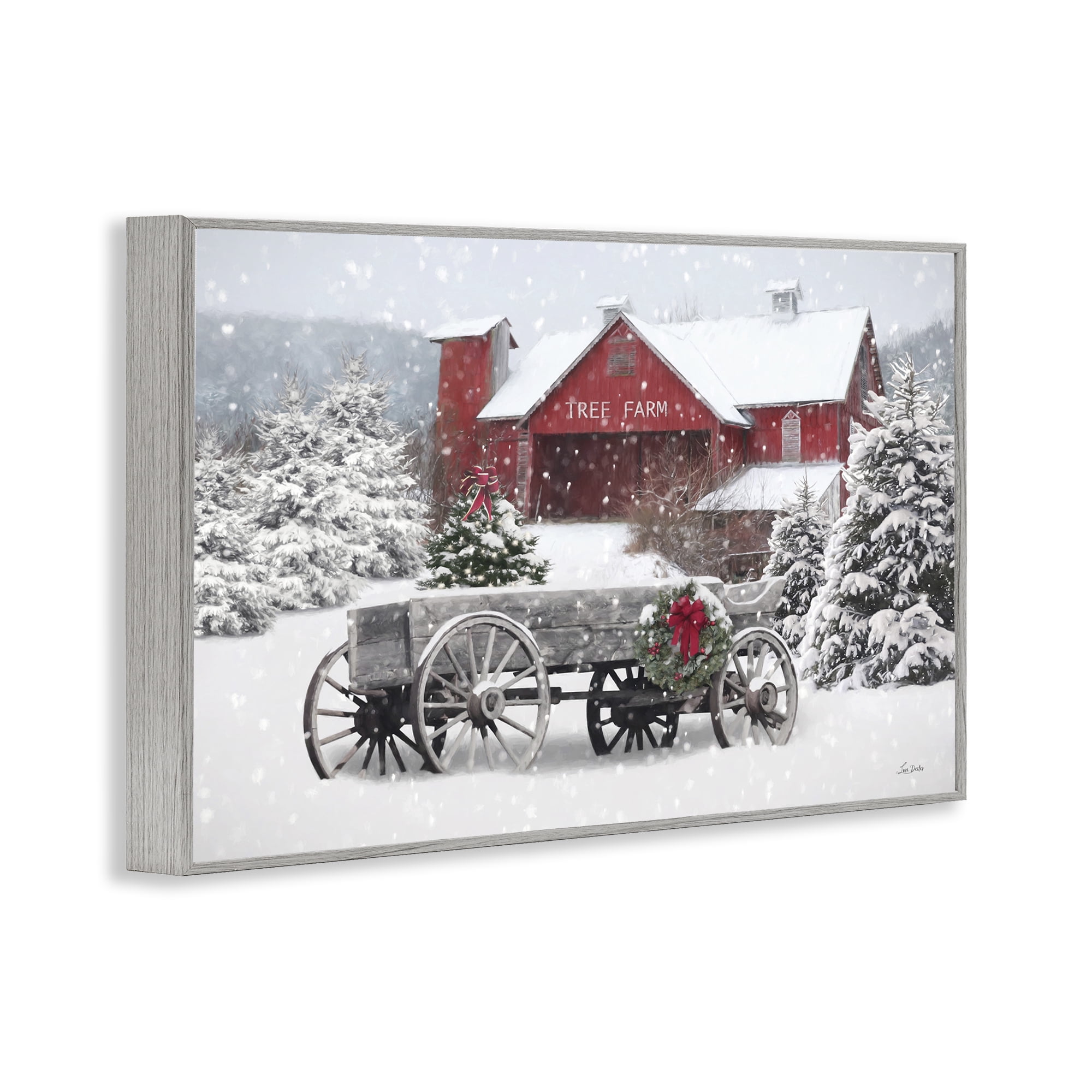 Stupell Industries Winter Wagon & Barn Holiday Painting Gray Framed Art Prints Wall Art, 18 x 12