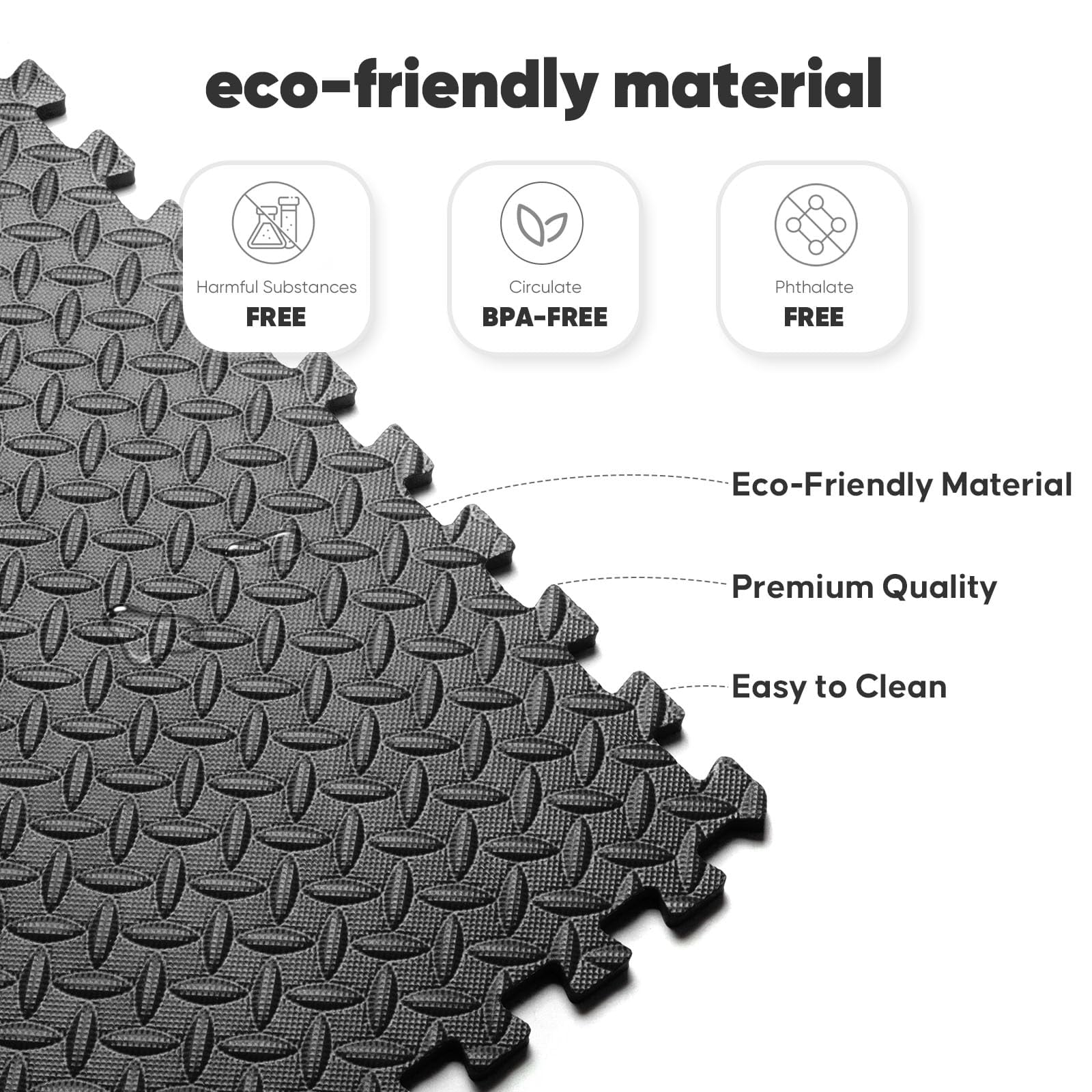 EVA Interlocking Foam Floor Tiles 36 Pack(144 SF) Black Workout and Kids' Play Mat