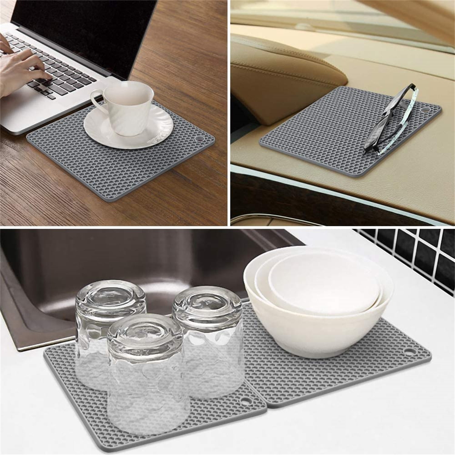 Kepooman 7" Multipurpose Non Slip Silicone Hot Pads for Hot Dishes, Gray Kepooman 7" Multipurpose Non Slip Silicone Hot Pads for Hot Dishes, Gray