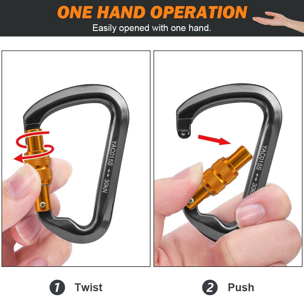 ASTRAEA 3Pack Screwgate Locking Carabiner, 30KN Heavy Duty D-Ring Clip Hook for Climbing Caving Hiking, Gray
