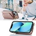 thumbnail image 3 of Phone Case for iPhone 13 Mini 5.4 inch Wallet Cover with Screen Protector Ring Stand Credit Card Holder Slot Crossbody Strap Cell iPhone13mini i-Phone 13minicase i iPhone13 13mini Women Girl Rose gold, 3 of 13