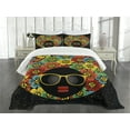 thumbnail image 3 of Ambesonne Retro Quilted Bedspread Set 3 Pcs, Woman Head Flower Hair, Queen Size, Multicolor, 3 of 5