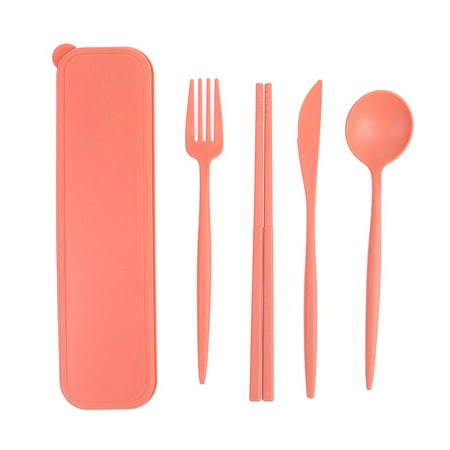 

4Pcs/Set Cutlery Wheat Straw Spoon Fork Chopsticks With Box Students Tableware Travel Portable Dinnerware Kitchen Accessories