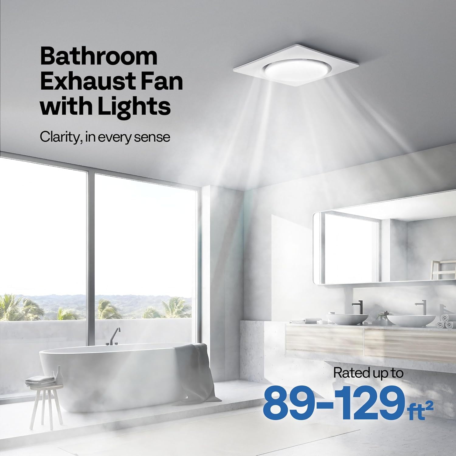 AutoFlow Bathroom Exhaust Fan with Light & Humidity Sensor (30-110-160CFM) - 3CCT Dimmable LED, Energy-Saving EC Motor, Dual Insulation, Constant Airflow, (Install Kit, 4-in Duct)
