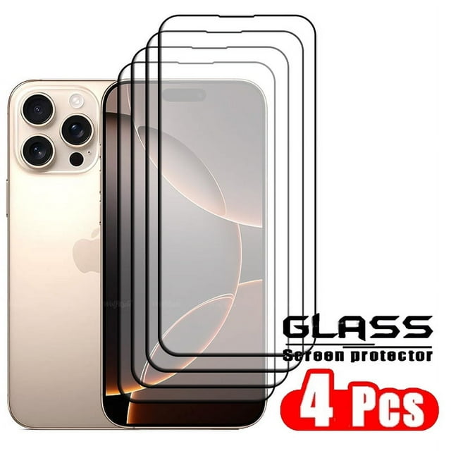 4pcs For iPhone 16 Pro Max Glass iPhone 16 15 14 13 Pro Max Tempered Glass Full Cover Glue 9H Screen Protector iPhone 16 Pro Max