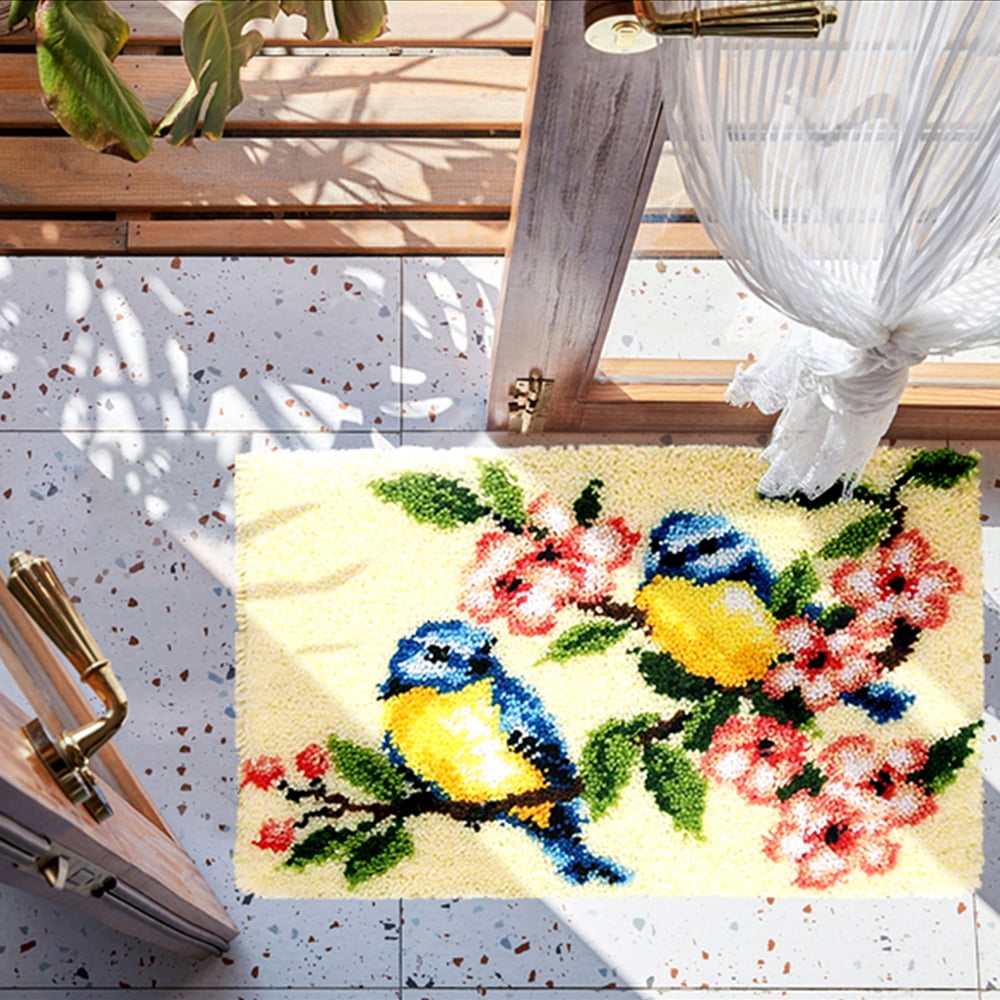 Latch hook rug kit,latch hook cushion kits,Brids And Flower Latch Hook Rug Kit for Adults Crocheting Carpet Rug Yarn Sofa Cushion Mat Tapestry DIY Carpet Arts Crafts 50×38cm/20*15in