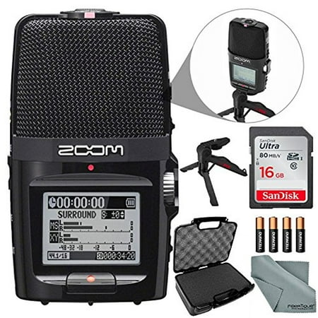 Zoom H2 Portable Recorder Zoom H2n Portable Handy Digital Audio Recorder Bundle with 16 GB + Case + Batteries + XPIX Tripod + Fibertique Cloth ()