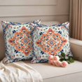 thumbnail image 3 of Pack of 2 Outdoor Pillow Covers 18x18 Inch Waterproof Boho Orange Blue Throw Pillow Covers,Decorative Couch Pillow Shams Protectors Ethnic Vintage Geometric Art Boho Patio Pillowcases Cushion Covers, 3 of 8