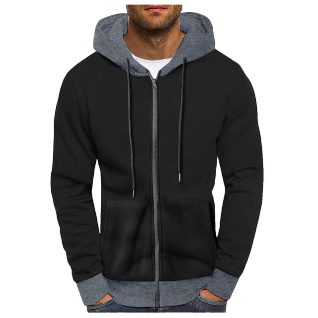 Wyzesi Boys Sweatshirtss Size 6-7 Grey Male Autumn and Winter Color Block Hoodie Color Block Hood Pullover Thread Drawstring Sweatshirt