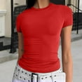 thumbnail image 2 of Summer Savings Clearance Women's Short Sleeve Solid Color Crewneck Casual Top Pullover T-shirt on Clearance,Red M, 2 of 8