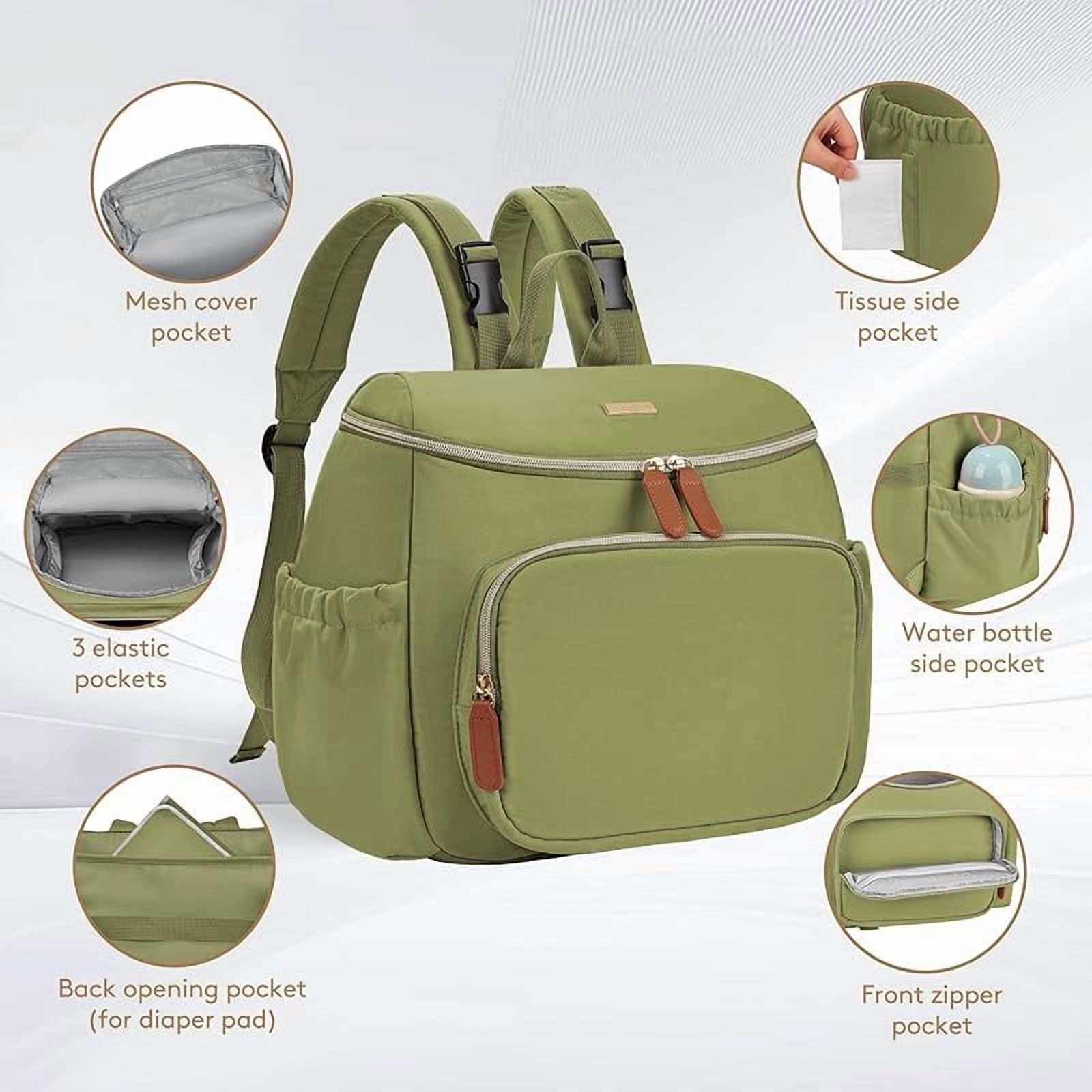 Diaper Bag Backpack, Lightweight Baby Bag for Moms and Dads, Compact Travel Diaper Backpack with Stroller Straps & Changing Pad, Waterproof & Stylish Baby Bag for Everyday Essentials