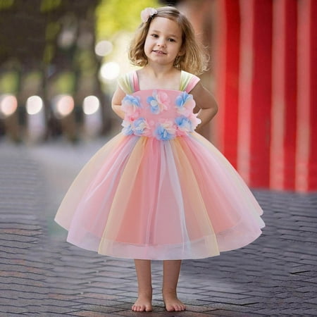

Hunpta Gown Bridesmaid Pageant Party Princess Birthday Dress Girls Wedding Rainbow Kids Girls Dress&Skirt