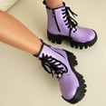 thumbnail image 2 of Women's Platform Chunky Combat Boots Punk Leather Thick Soles Lace up Mid Calf Riding Walking Short Boots, 2 of 5