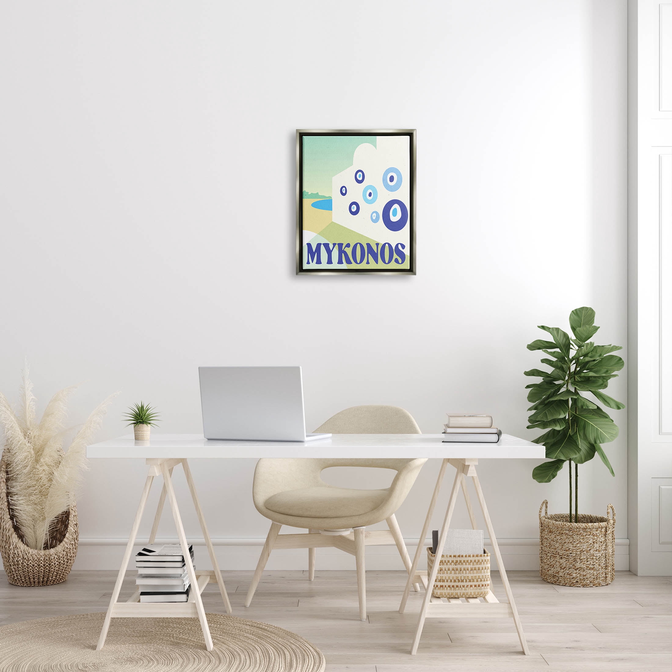 Stupell Industries Modern Mykonos Greece Graphic Art Luster Gray Floating Framed Canvas Print Wall Art, Design by Daphne Polselli