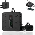 thumbnail image 1 of 2026 New 16-in-1 Power Strip with Switch & Surge Protection, Portable Flat Plug Power Strip Surge Protector, 12 AC Power Outlets 4 USB with Time Display, One Touch Switch Button for Home (Black), 1 of 8