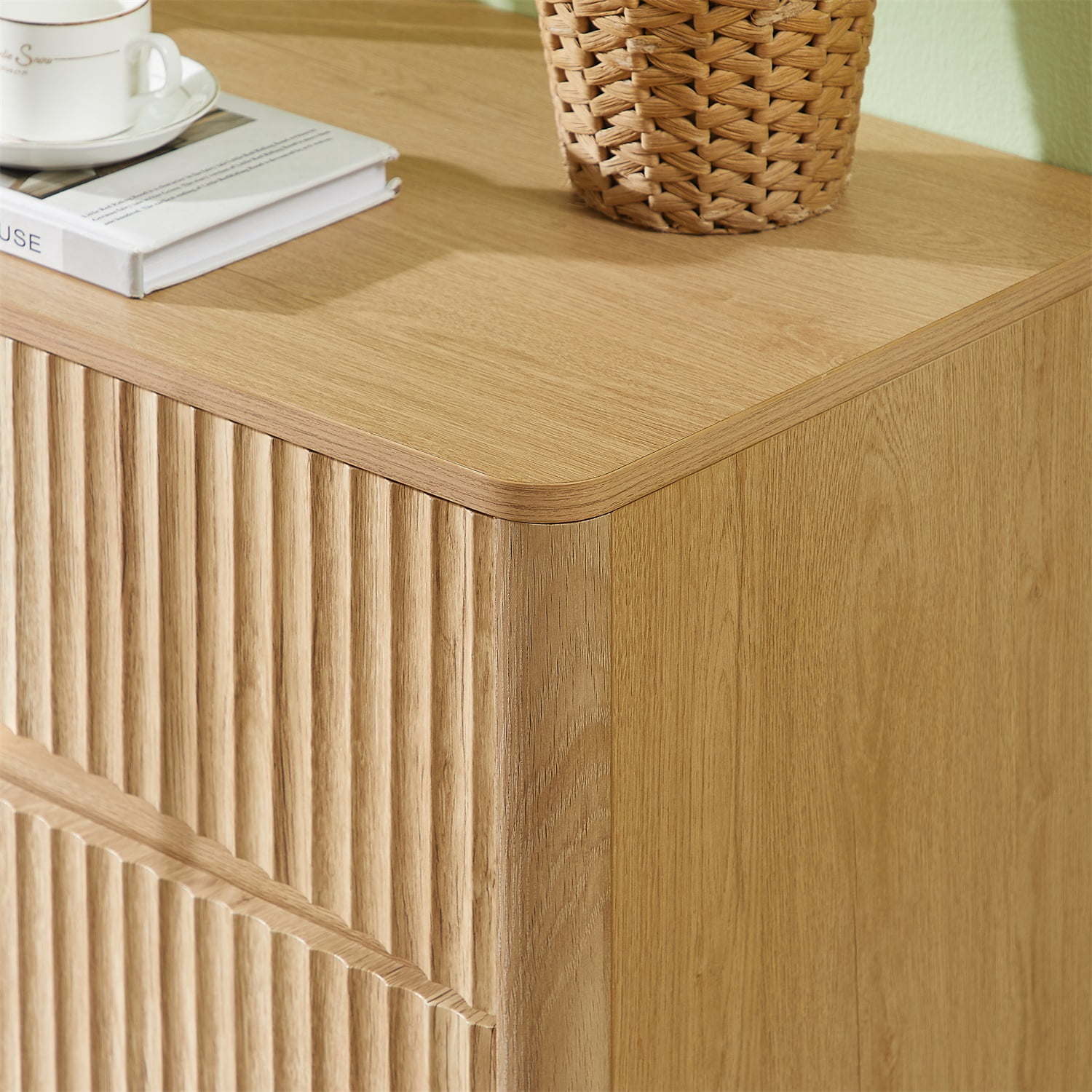 Hommoo Modern Fluted 3-Drawer Dresser, Tall Wood Chest with Silent Metal Glides, Rounded Edges & Reinforced Base for Bedroom or Living Room, Natural