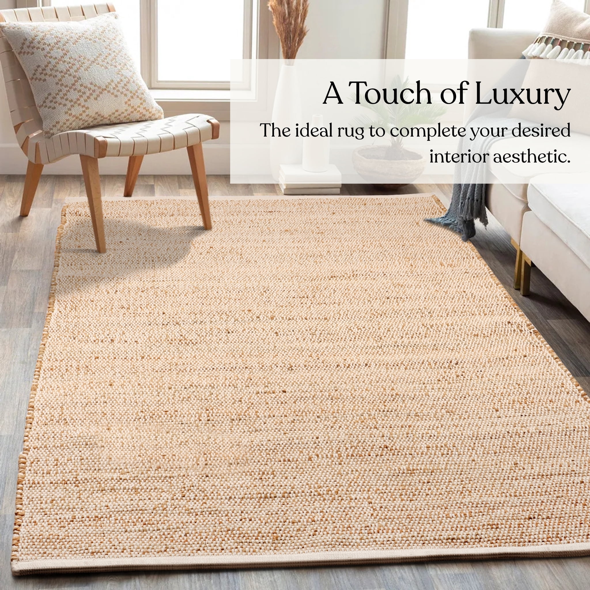 Delara Handwoven Jute and Cotton Area Rug – Natural Rug, Farmhouse Accent Rug for Living Room, Bedroom, or Entryway – Sustainable, Flatweave, Ivory , 4' X 6'