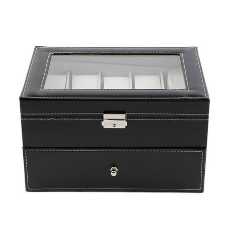 20 Grid Slot PU Leather Watch Box Display Case Organizer Jewelry Storage