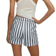 thumbnail image 4 of Women's High Waisted Drawstring Shorts with Pockets, Striped Rolled Hem Casual Summer Shorts, Loose Fit Elastic Waist Short Pants for Women Daily Wear 01-Dark Blue L, 4 of 4