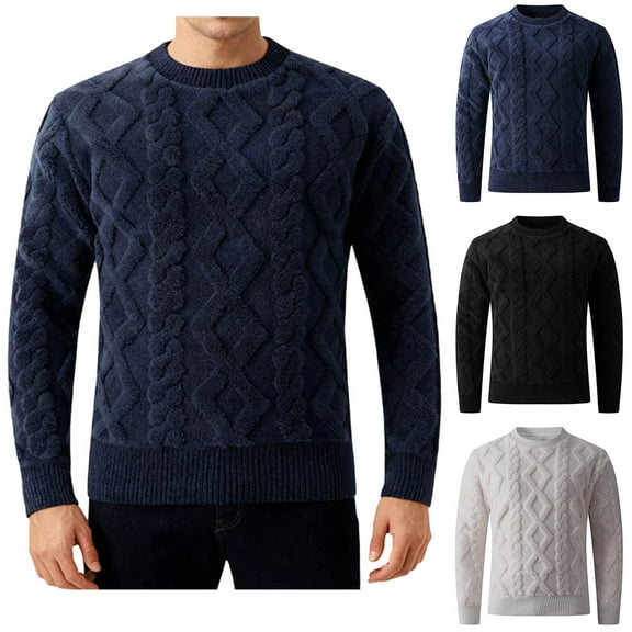 Fewfanhot Men's Shirts Crewneck Sweater Cable Knit Sweater Classic Fisherman Pullover Sweater