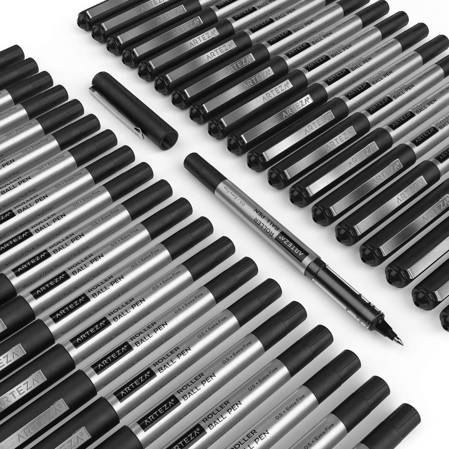 Arteza Roller Ball Pens, Black Ink, Extra Fine 0.5 mm - 40 Pack