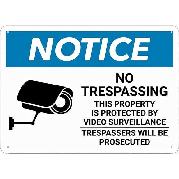 Notice No Trespassing Property Protected By Video Surveillance Sign - 8"x12" Rust-Free Aluminum Sign, UV-Protected Waterproof Weatherproof