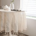 thumbnail image 2 of Nuevos productos en 2023, mantel de encaje beige liso redondo con recortes de flecos, 2 of 4